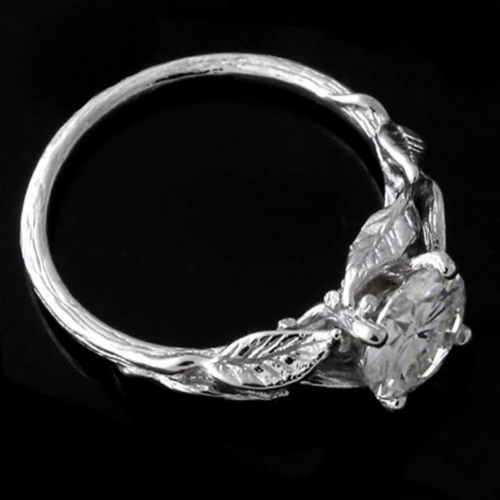 Moissanite & 14k White Gold Leaf Engagement Ring - Picture 2 of 3